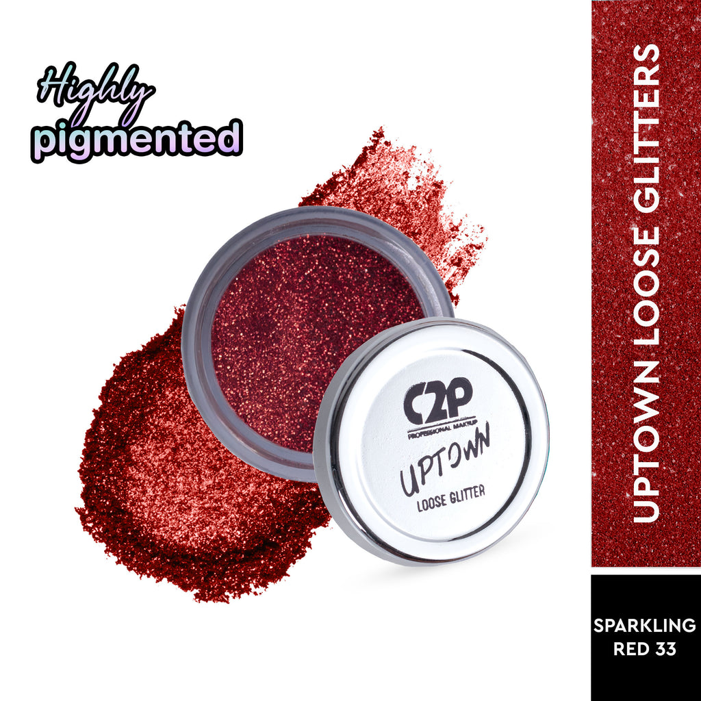 Uptown Loose Glitter for Eye Makeup Highly Pigmented Eyeshadow Powder - Sparkling Red 33