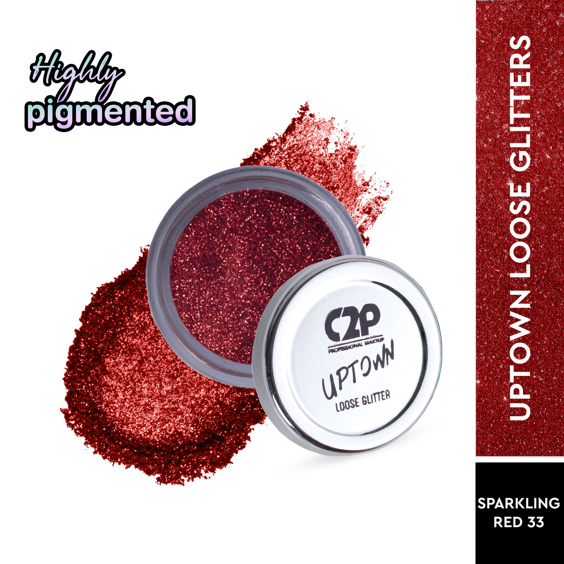 Uptown Loose Glitter for Eye Makeup Highly Pigmented Eyeshadow Powder - Sparkling Red 33