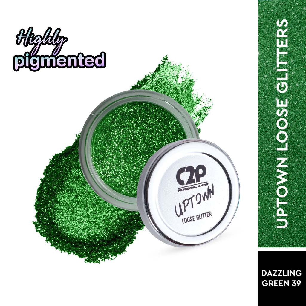 Uptown Loose Glitter for Eye Makeup Highly Pigmented Eyeshadow Powder - Dazzling Green 39