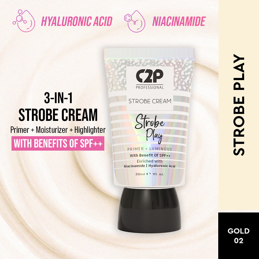 Strobe Cream for Face Glow 3 in 1 Formula Moisturizer Highlighter Primer SPF++ - Gold 02