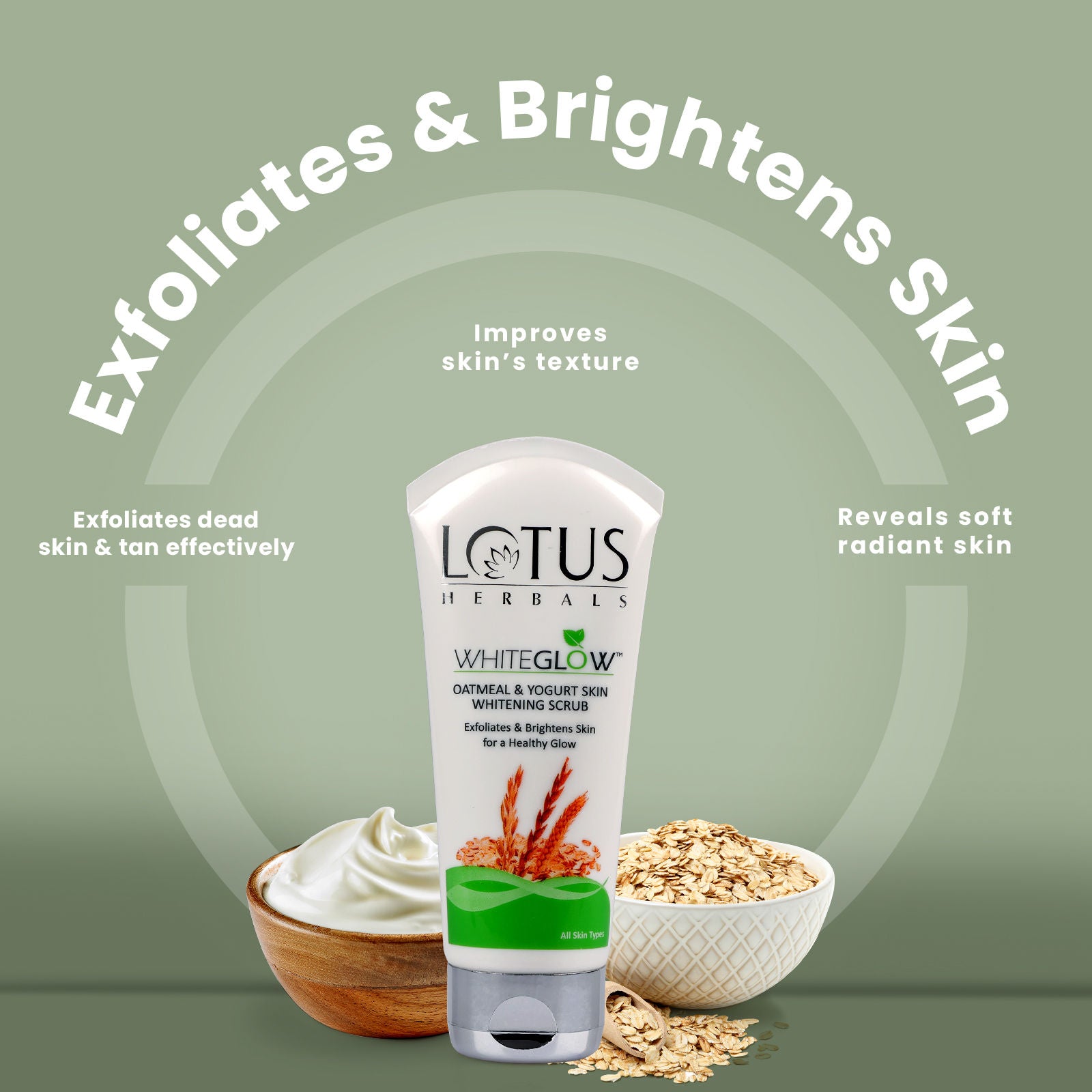 WhiteGlow Skin Brightening Oatmeal & Yogurt Face Scrub | All Skin Types