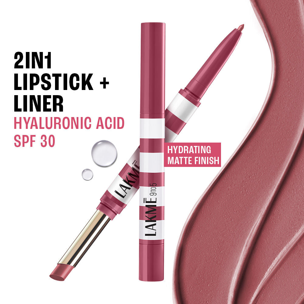 9to5 Hya Beach Edit, Lipstick + Liner Duo, SPF 30, Hydrating Matte - Off Duty Nude