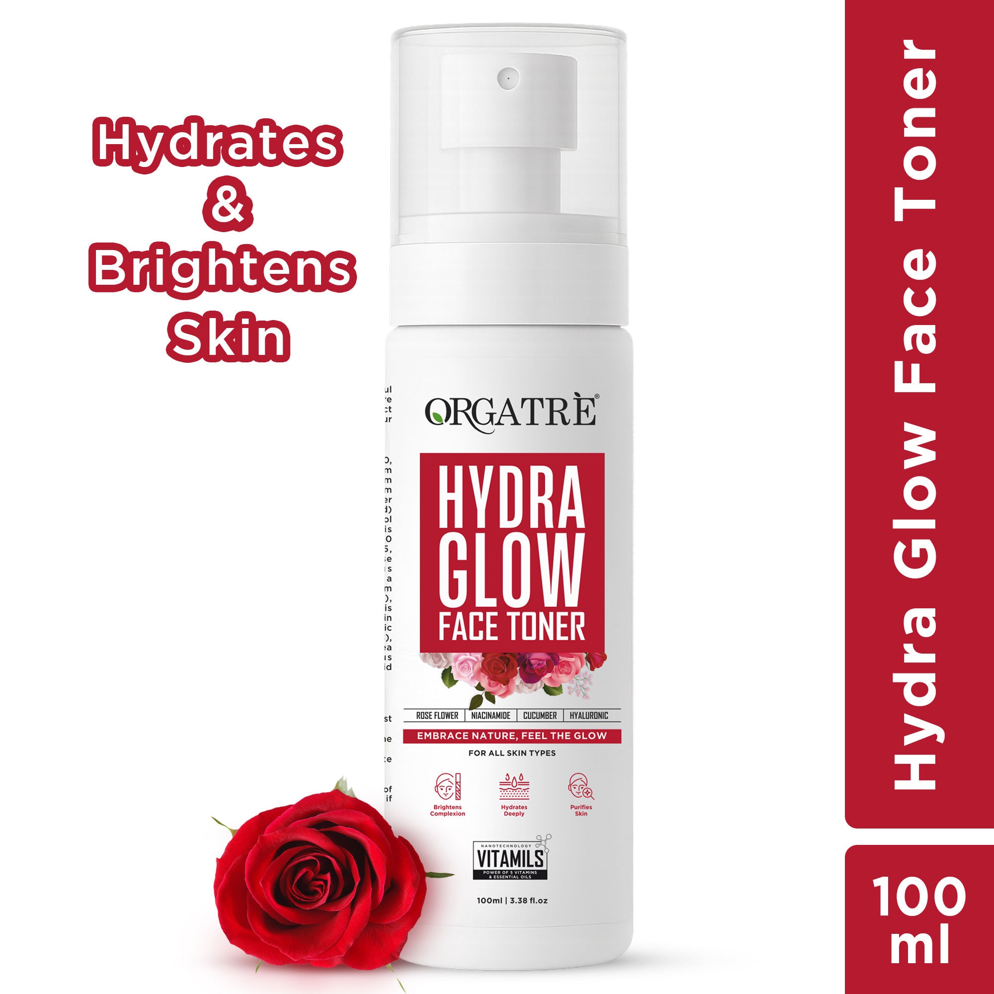 Hydra Glow Face Toner with Rose Water, Niacinamide & Hyaluronic Acid for Glowing Skin 100ml