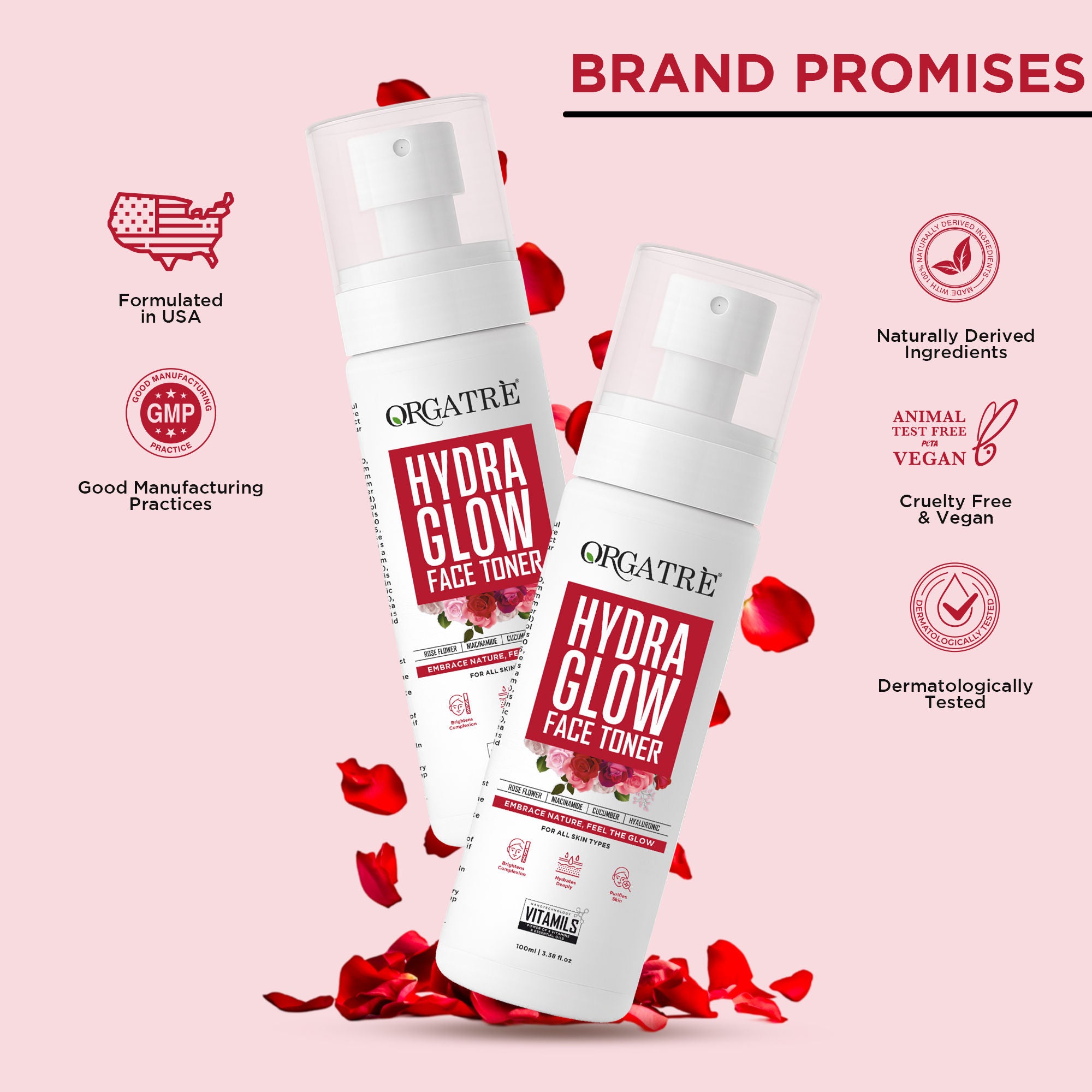 Hydra Glow Face Toner with Rose Water, Niacinamide & Hyaluronic Acid for Glowing Skin 100ml