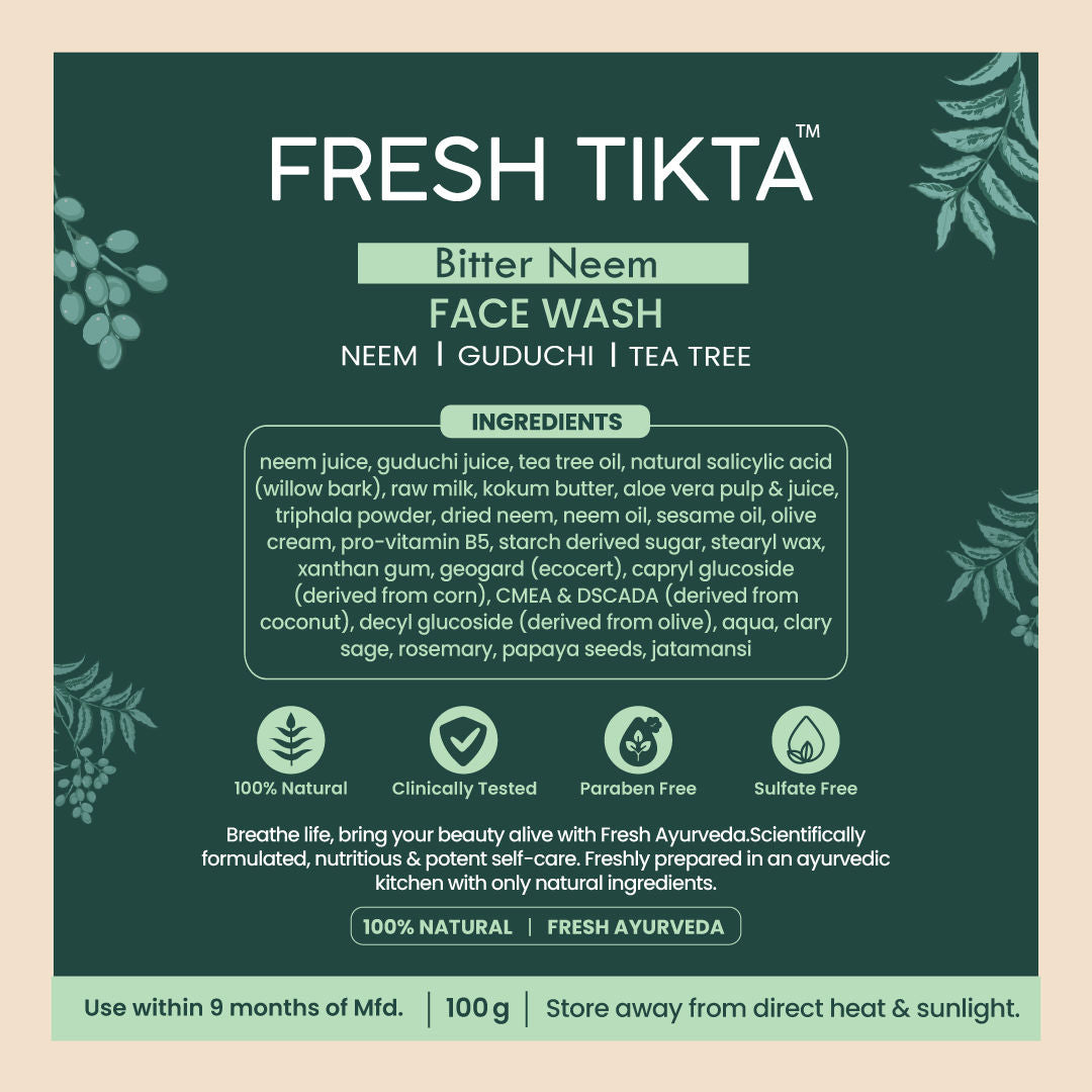 Bitter Neem Face Wash (Cream) for Oily Skin, Acne and Pimple Care with Neem and Tea Tree