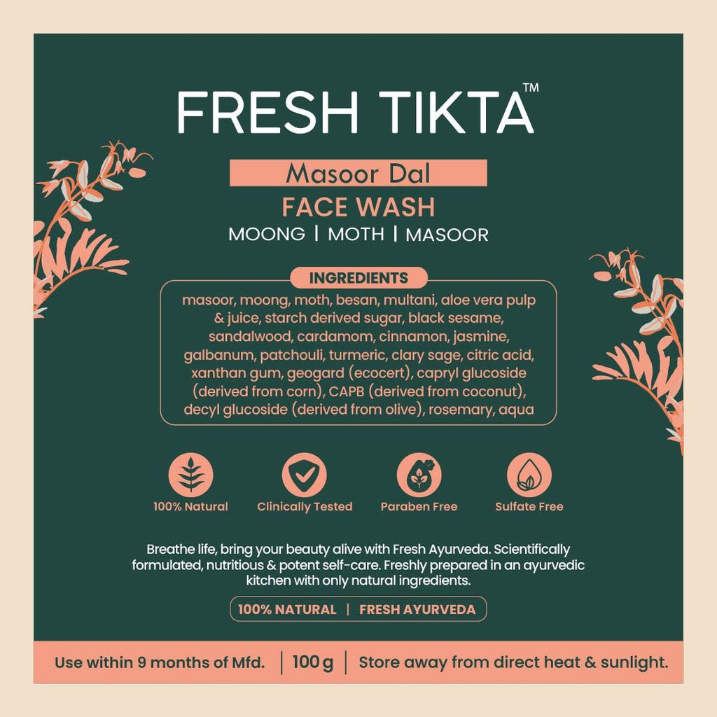 Fresh Masoor Dal Face Wash For Combination Skin, Face Cleanser For Brightening & Tan