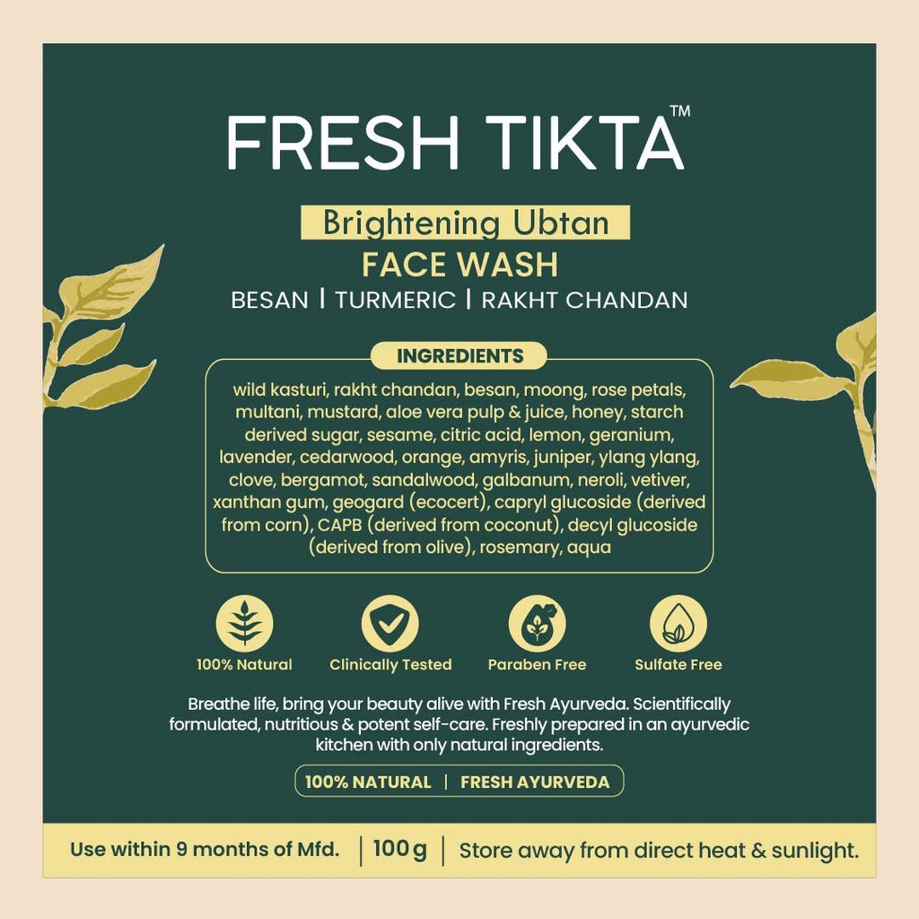 Brightening Ubtan Face Wash, Tikta for Dull Skin, Anti Aging with Wild Turmeric, All Skin