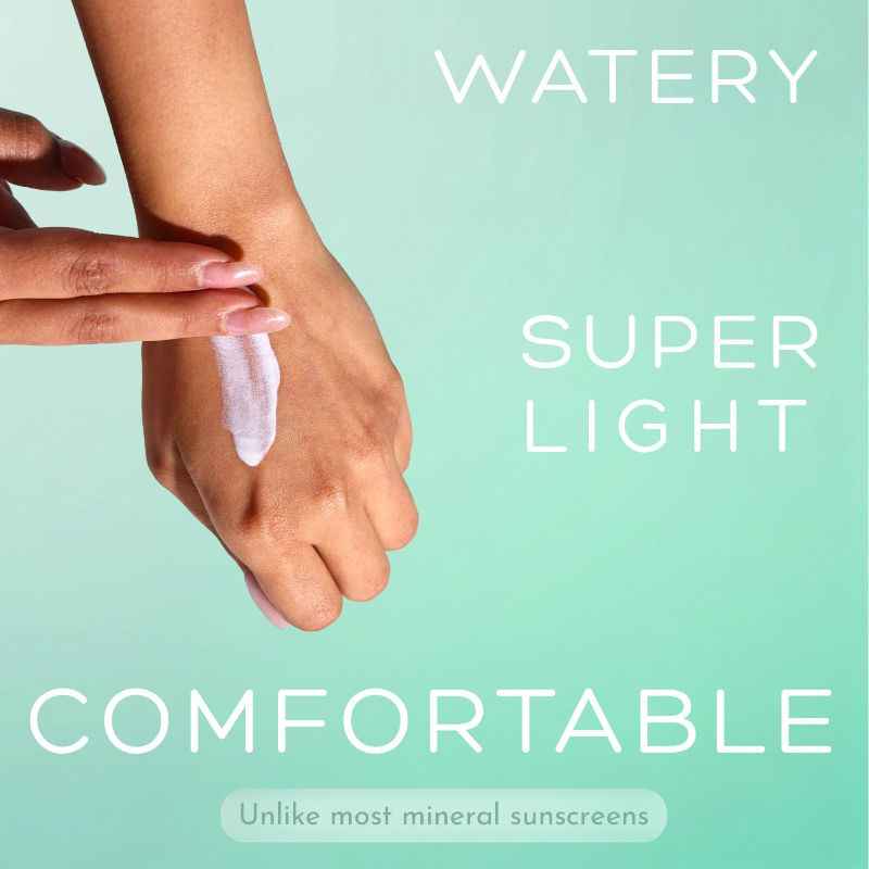 Mineral Sunscreen SPF 50 Watery Fluid, Zero White Cast, Lightweight & Non-Comedogenic