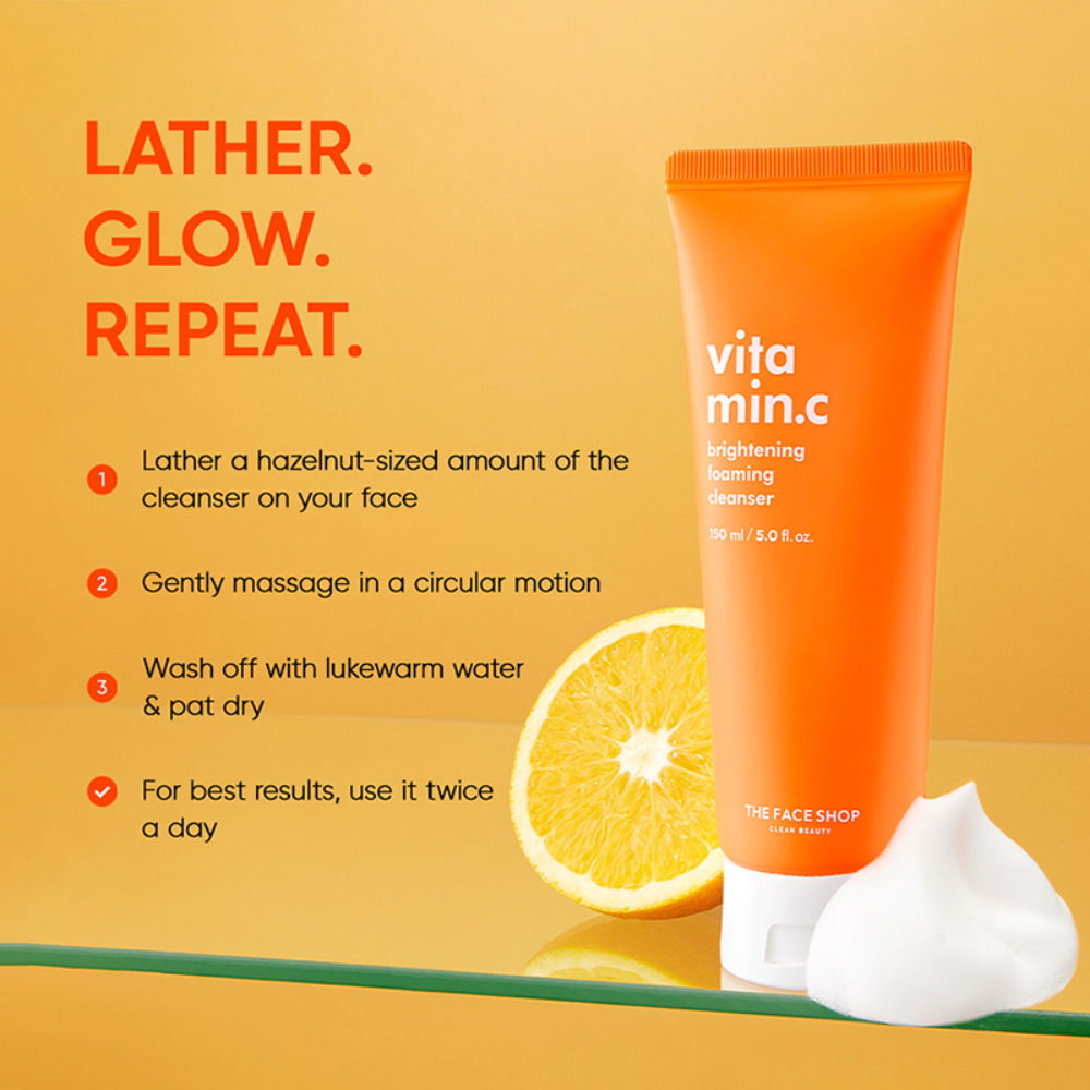 Vitamin C Brightening Korean Face Wash - Foaming Cleanser with Niacinamide & Panthenol