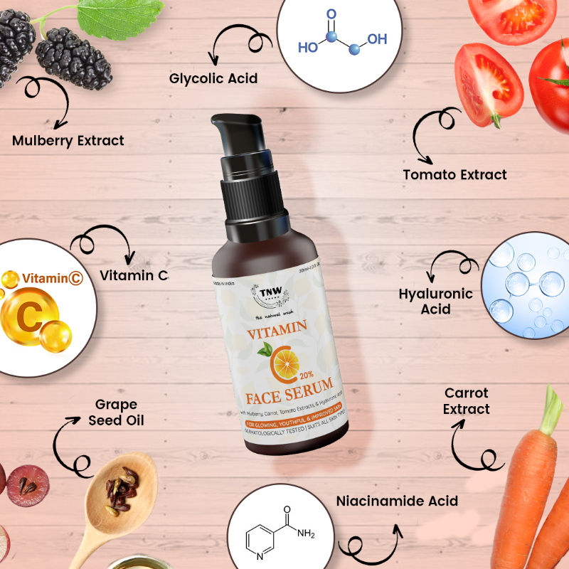 20% Vitamin C Face Serum with Mulberry Extract for Glowing & Radiant Skin