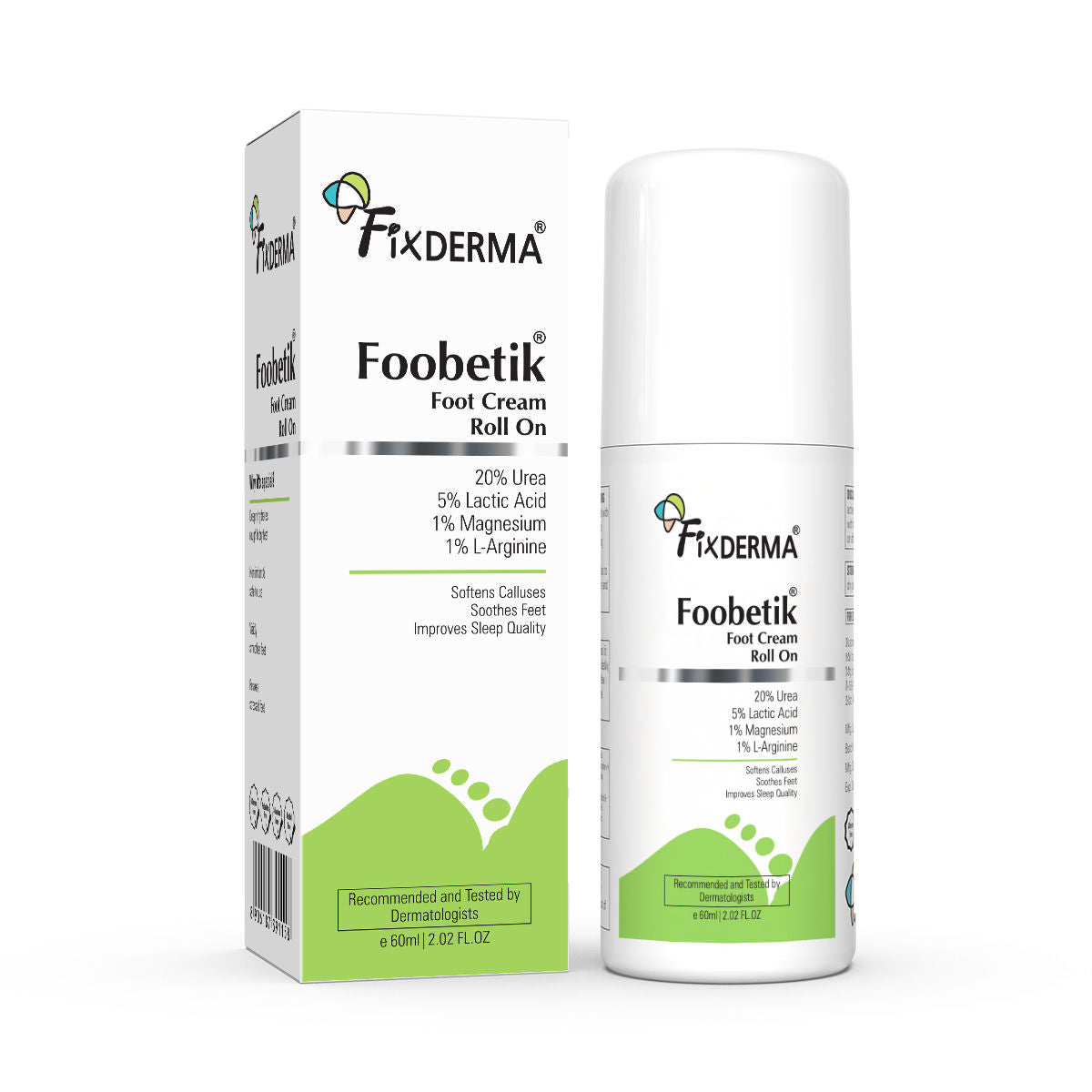 Foobetik 20% Urea Foot Roll On for Dry & Cracked Heels with 5% Lactic Acid