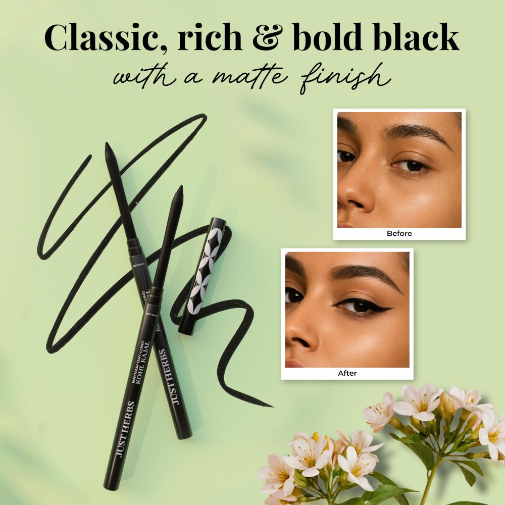 Naynam Day - Long Kohl Kajal - Sweet Almond Oil & Vitamin E - Smudgeproof & Transferproof