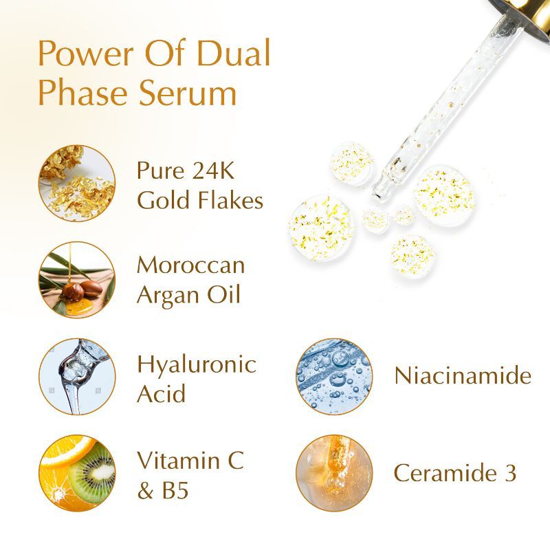 24K Gold Skin Elixir, Vitamin C Face Serum, Moroccan Argan Oil & Hyaluronic Acid