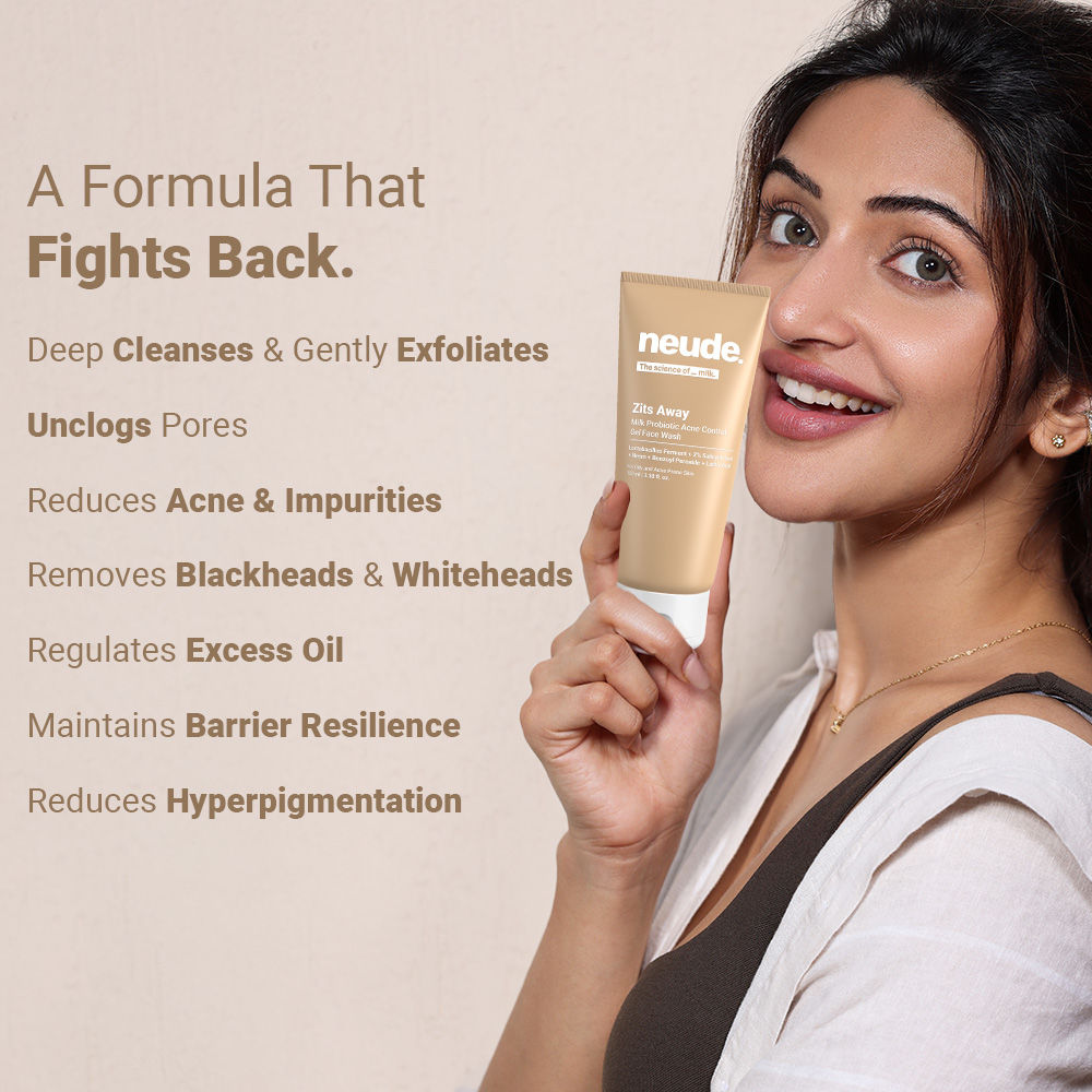 Milk Probiotic Acne Control Gel Face Wash with 2% Salicylic Acid & Neem - Zits Away