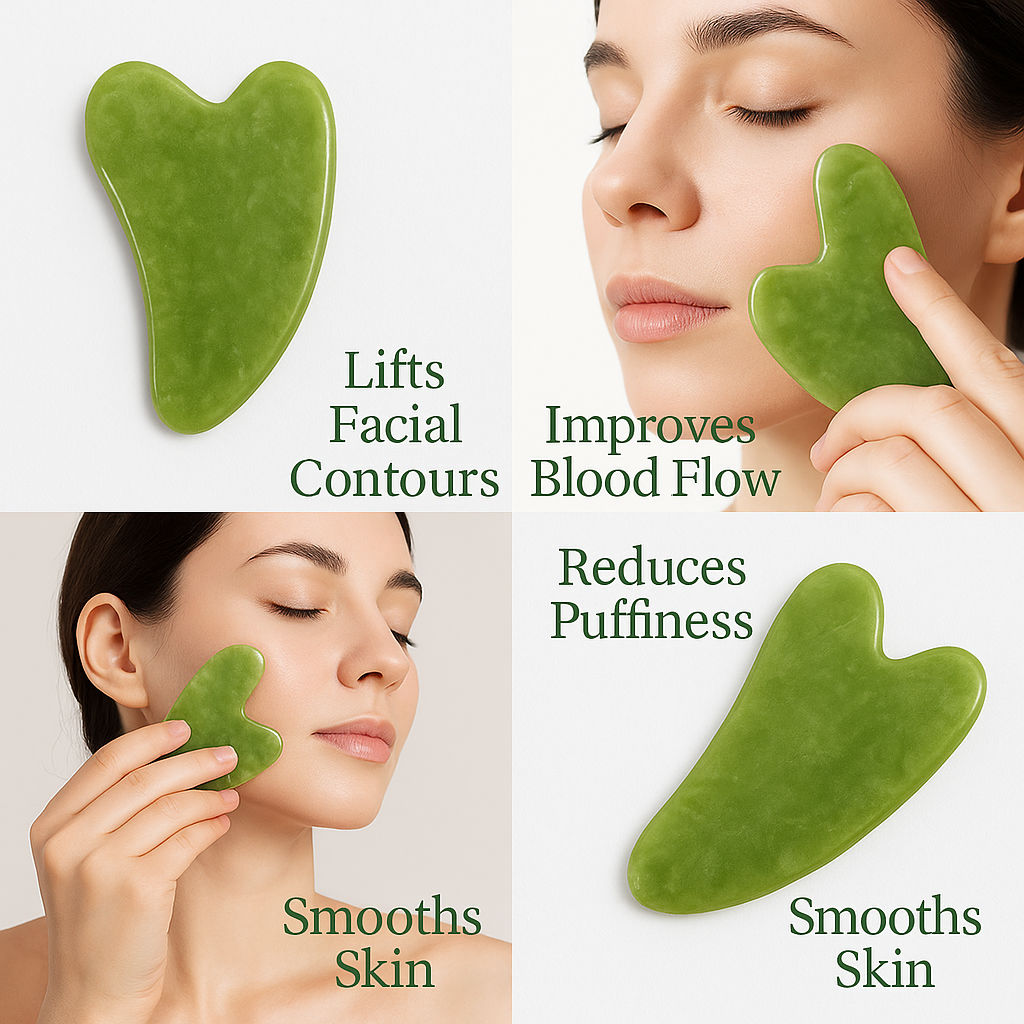 Original Jade Stone Gua Sha for Face, Neck & Under Eye, Reduces Puffiness & Wrinkles