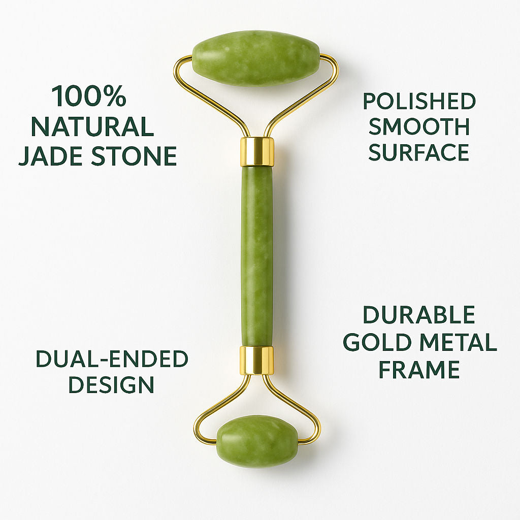 Original Jade Stone Face Roller for Face, Neck & Under Eye, Reduces Fine Lines & Puffiness