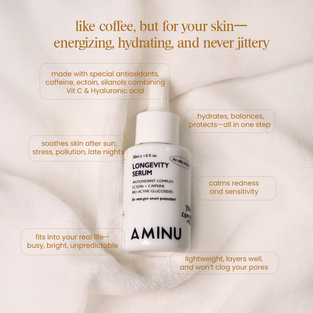 Longevity Serum – Calms Redness, Strengthens Barrier, Prevents Premature Aging – HA + Caffeine