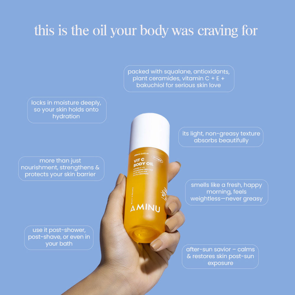 Vit C Body Oil for Brightening, Dryness, Uneven Tone & Texture, Dullness – Non-greasy, Nourishing