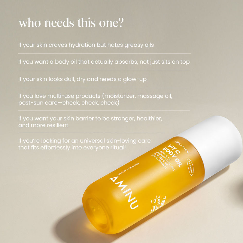 Vit C Body Oil for Brightening, Dryness, Uneven Tone & Texture, Dullness – Non-greasy, Nourishing