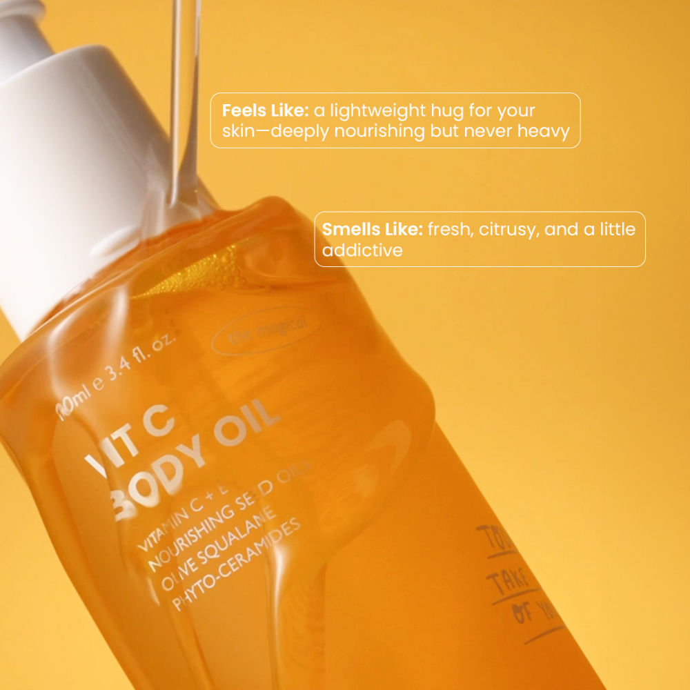 Vit C Body Oil for Brightening, Dryness, Uneven Tone & Texture, Dullness – Non-greasy, Nourishing