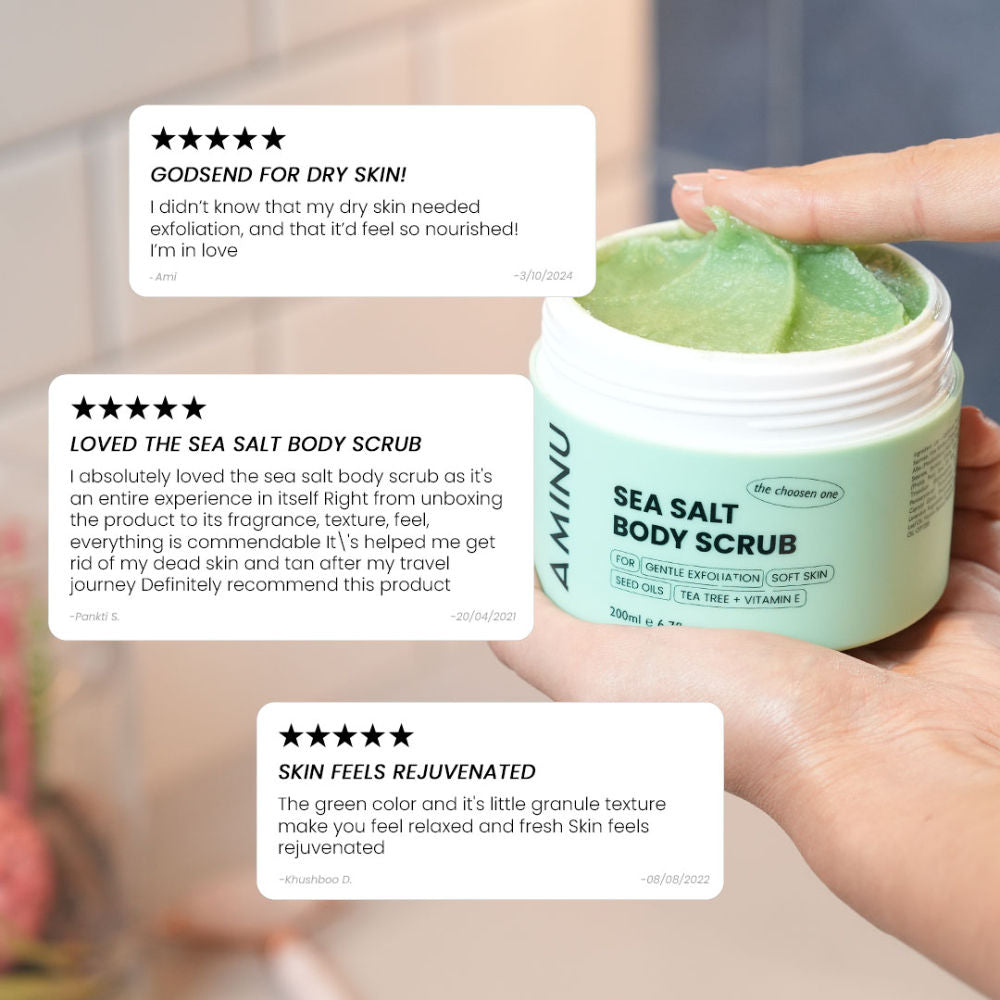 Sea Salt Body Scrub for Dryness, Dull Skin, Ingrown Hair, Strawberry Legs (Keratosis Pilaris) & Tan