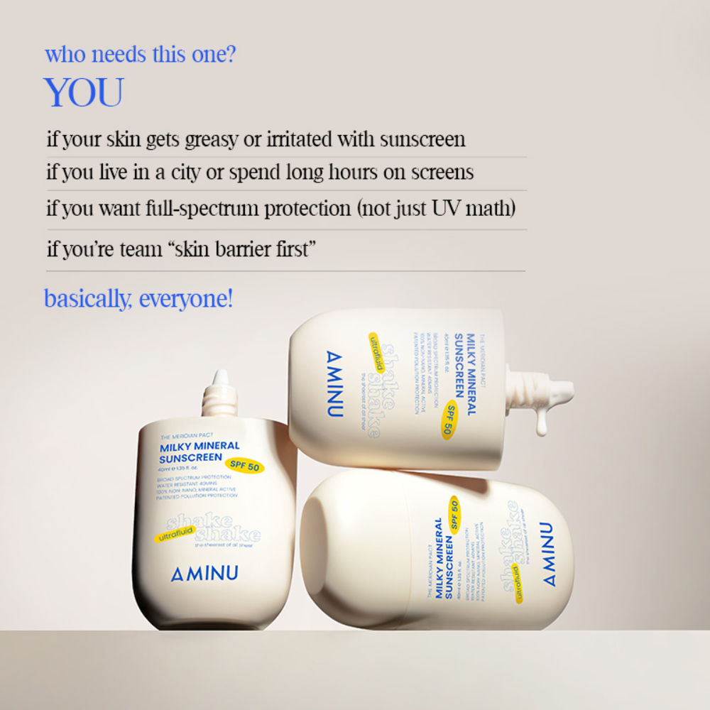Milky Mineral Sunscreen SPF 50 PA++++, Zinc Oxide, No White Cast, Ultra-Fluid, Water Resistant