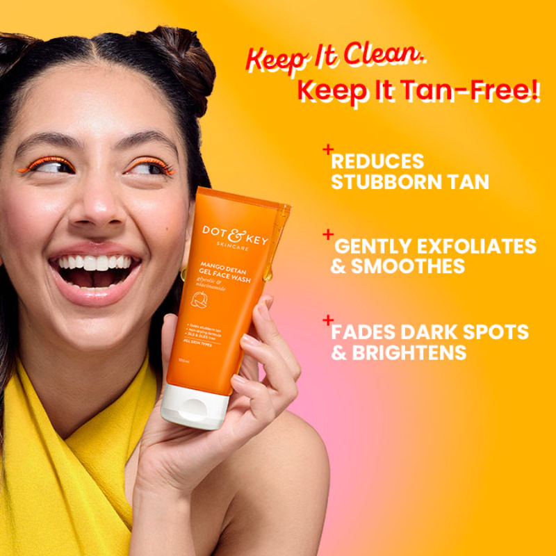 Mango Detan Gel Gel Face Wash, With Alpha-Arbutin & Niacinamide, Reduces Stubborn Tan