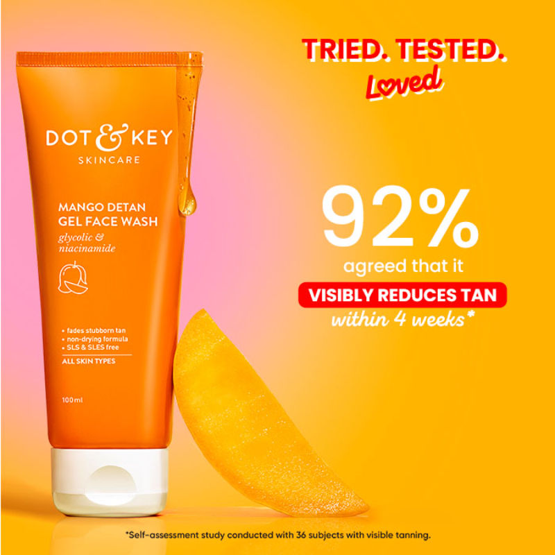 Mango Detan Gel Gel Face Wash, With Alpha-Arbutin & Niacinamide, Reduces Stubborn Tan