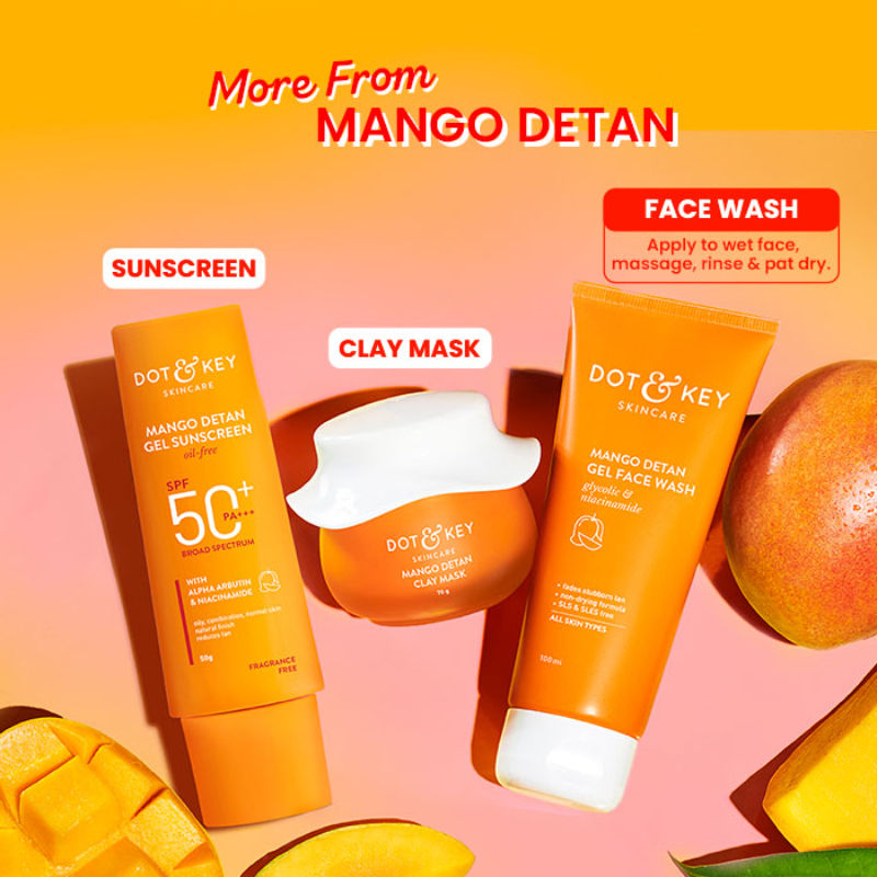 Mango Detan Gel Gel Face Wash, With Alpha-Arbutin & Niacinamide, Reduces Stubborn Tan