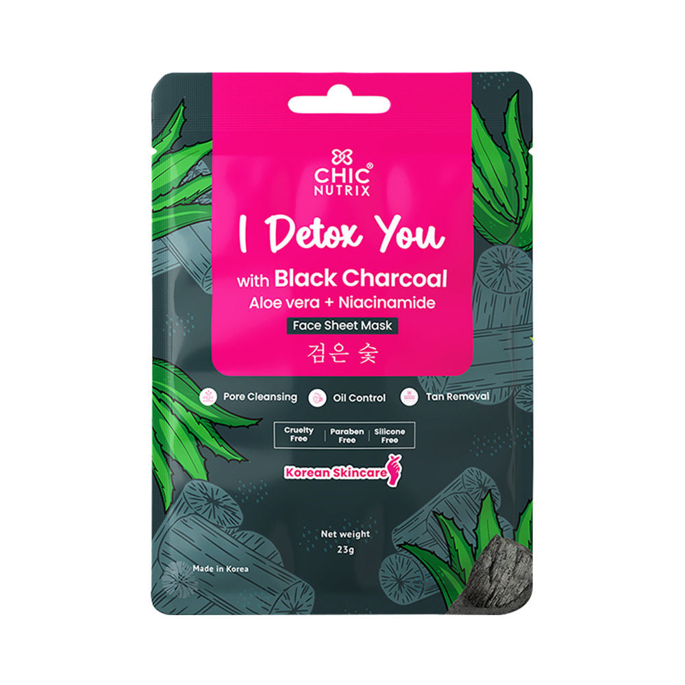 Korean Black Charcoal + Aloe Vera + Niacinamide Sheet Mask