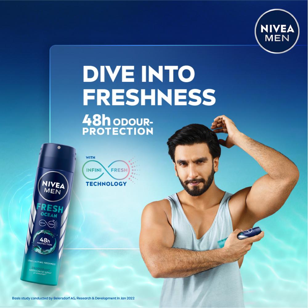 MEN Deodorant, Fresh Ocean, 48h Long lasting Freshness with Fresh Aqua Scent