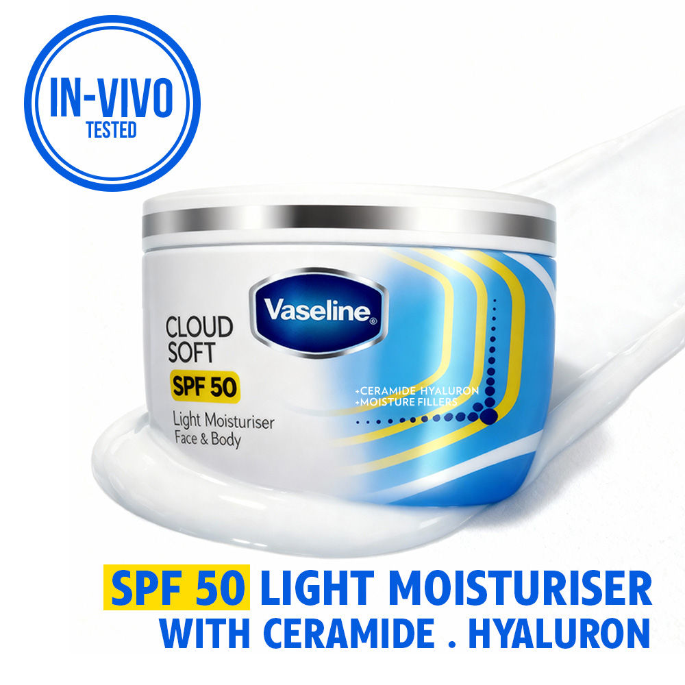 Cloud Soft SPF 50 Light Moisturiser with Ceramides & Hyaluron for Non-Sticky Hydration - 200ml