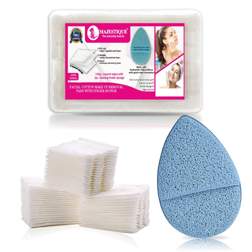 Cotton Face Pads with Reusable Sponge for Daily Makeup Removal - Color May Vary