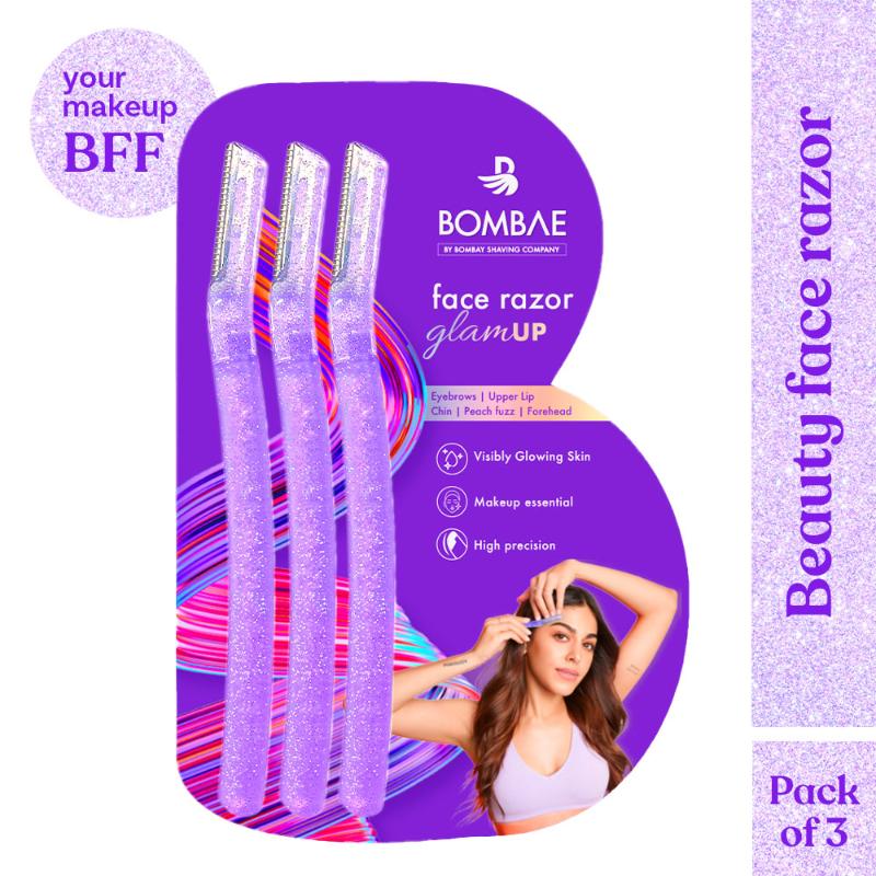 Glamup Face And Eyebrow Facial Hair Remover-Painless Glitter Razor For Beauty Makeup-3 Pack