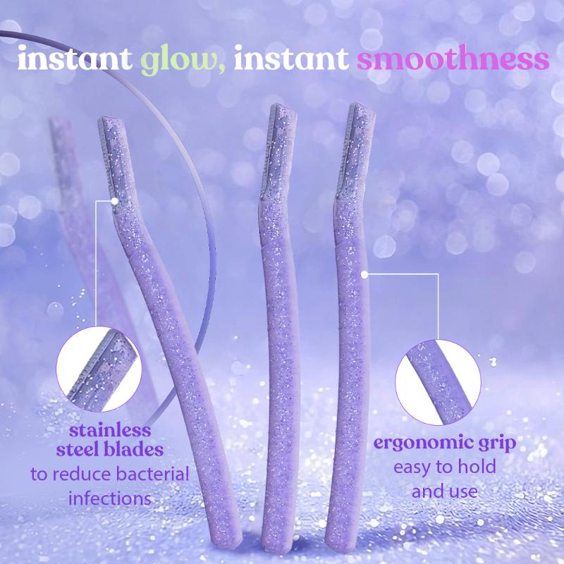 Glamup Face And Eyebrow Facial Hair Remover-Painless Glitter Razor For Beauty Makeup-3 Pack