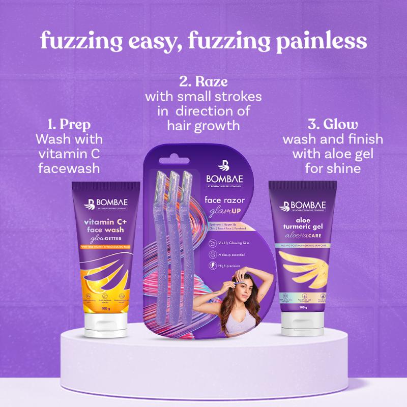Glamup Face And Eyebrow Facial Hair Remover-Painless Glitter Razor For Beauty Makeup-3 Pack