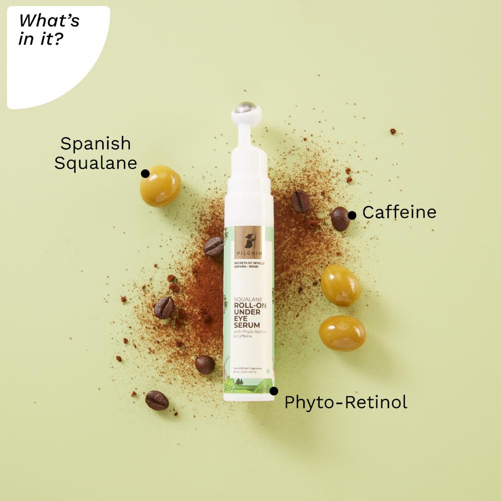 Squalane Roll-On Under Eye Eream Serum with Phyto-Retinol & Caffeine