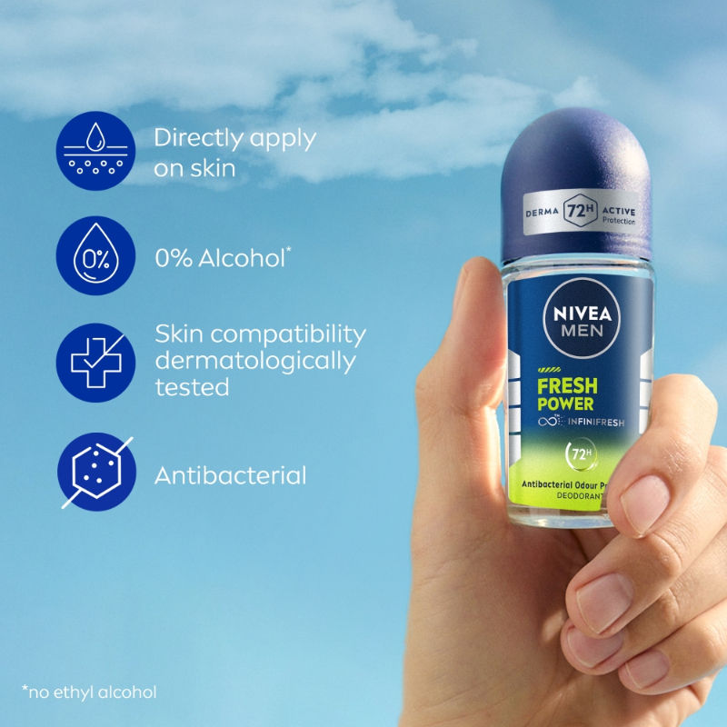 MEN Deodorant Roll On- Fresh Power- 72h Long lasting Freshness with Fresh Musk Scent