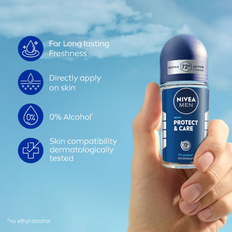 MEN Deodorant Roll On, Protect & Care, No Skin Irritation & 48h Freshness