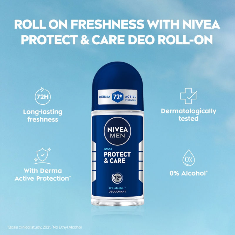 MEN Deodorant Roll On, Protect & Care, No Skin Irritation & 48h Freshness