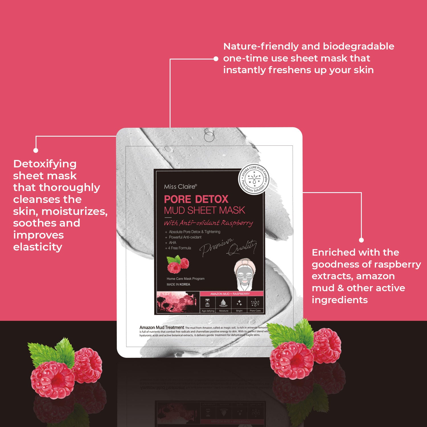 Pore Detox Mud Sheet Mask With Anti Oxidant Raspberry
