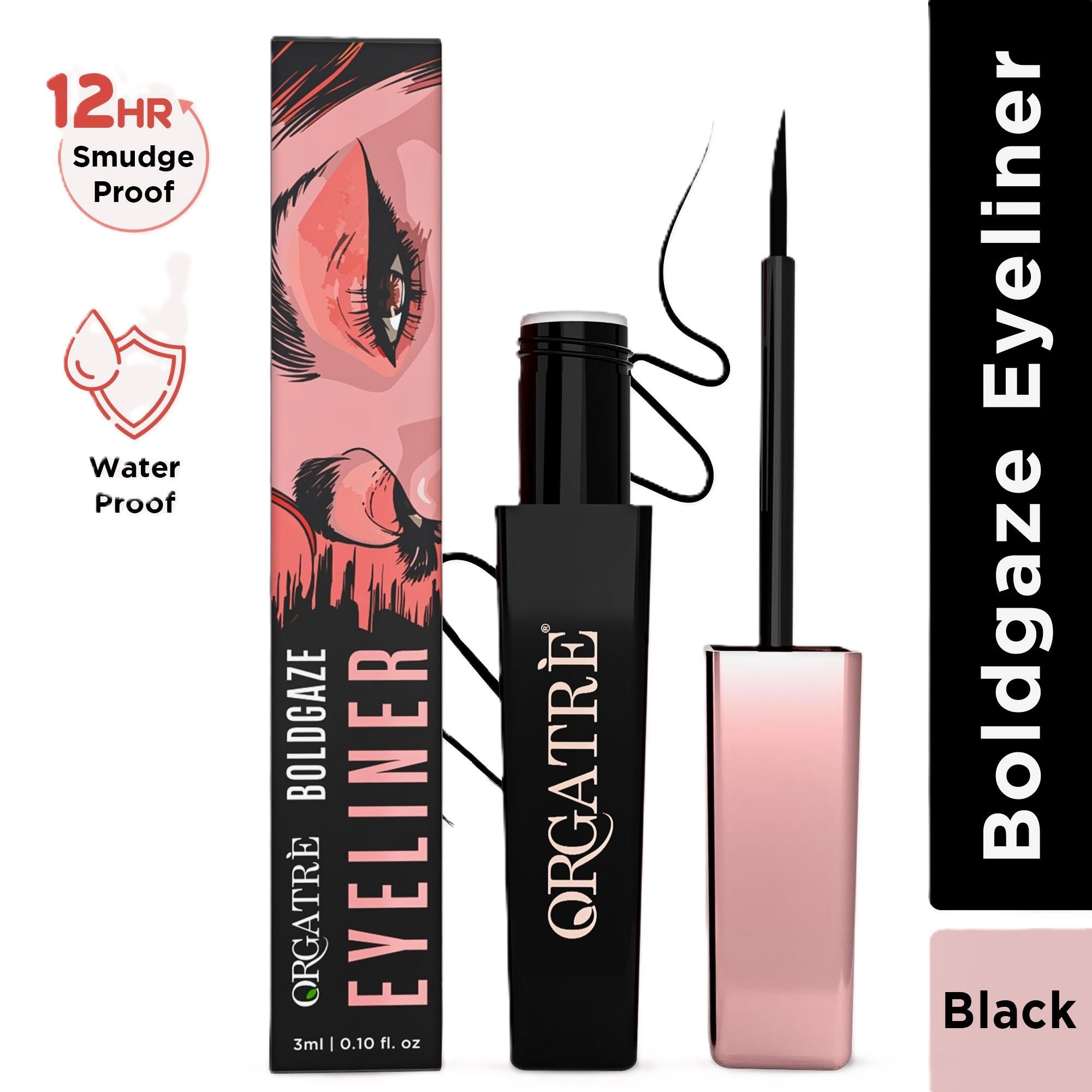 Waterproof Liquid Eyeliner, Smudgeproof 24 Hr Infused With Glycerin Jojoba Oil, & Vitamin C
